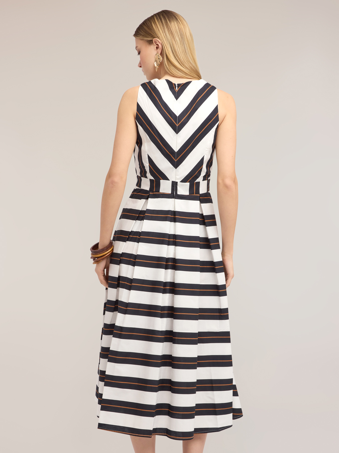 Striped poplin flare dress image number 1