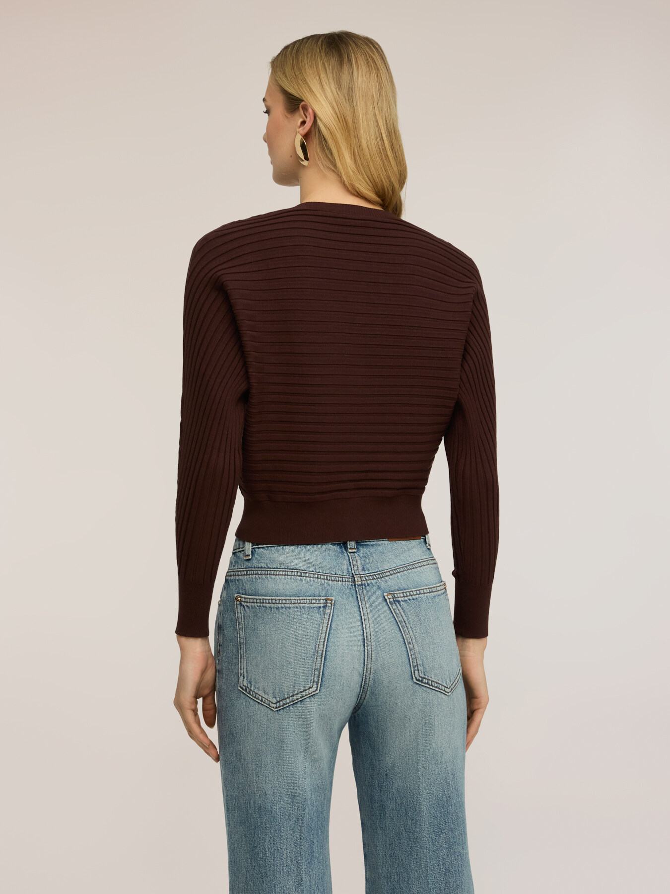 Horizontal ribbed knit cardigan image number 1