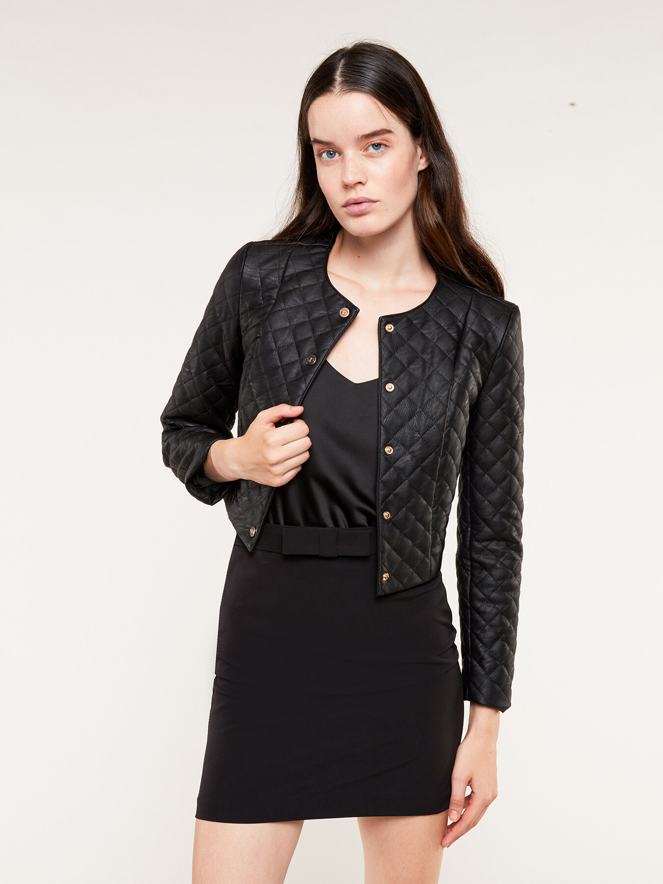 Quilted faux leather bolero jacket