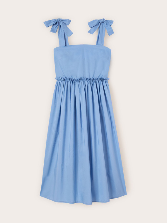 Flare dress in poplin with bows and ruffles