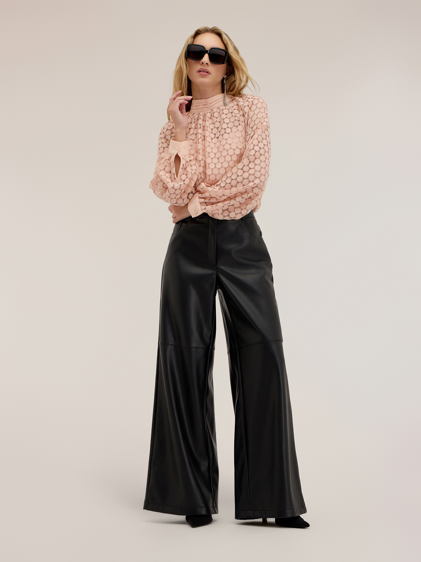 Shiny-effect palazzo pants image number 0