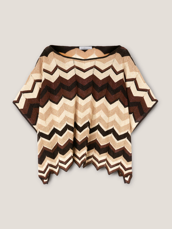 Lurex knit chevron patterned poncho