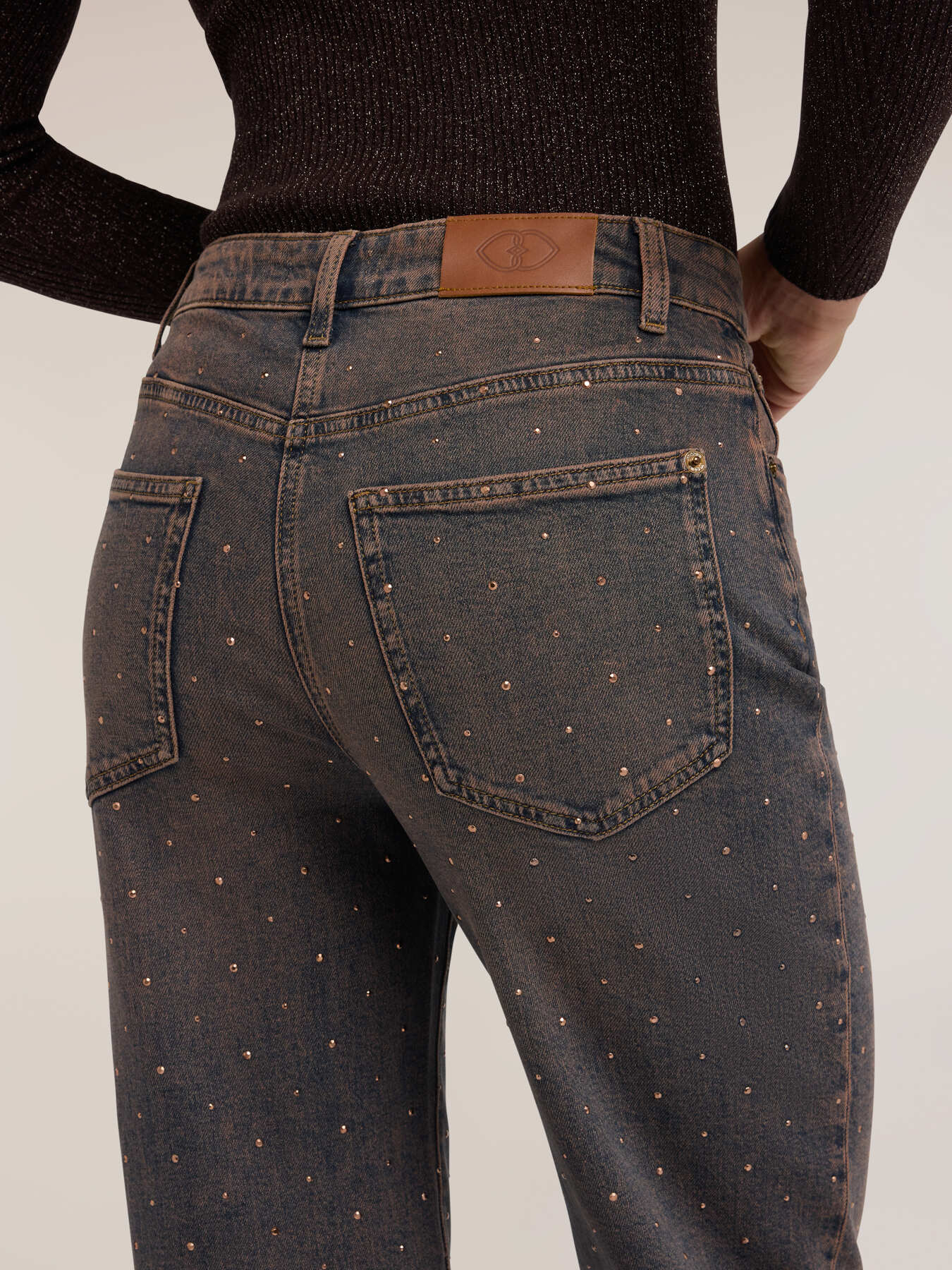 Wide fit jeans with rhinestone embellishments image number 3