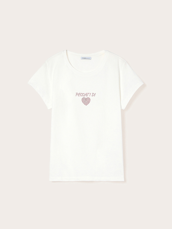 T-shirt with rhinestone lettering and heart