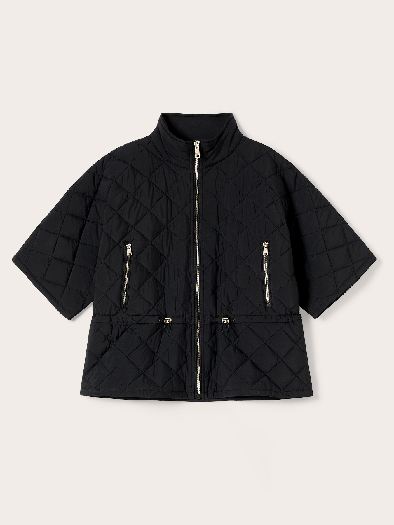 Quilted hooded cape with drawstring image number 4