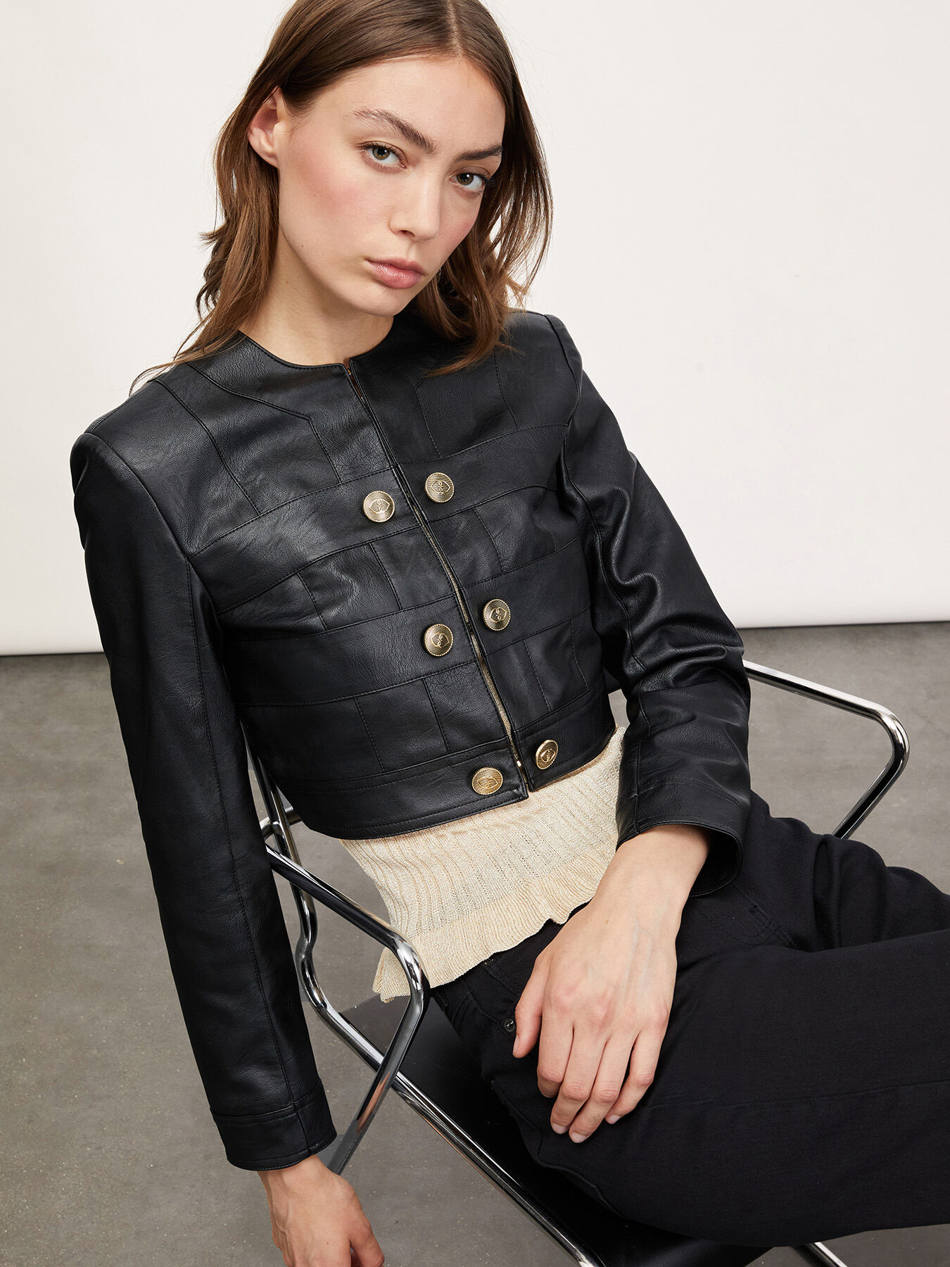 Bolero jacket in coated fabric with buttons image number 2