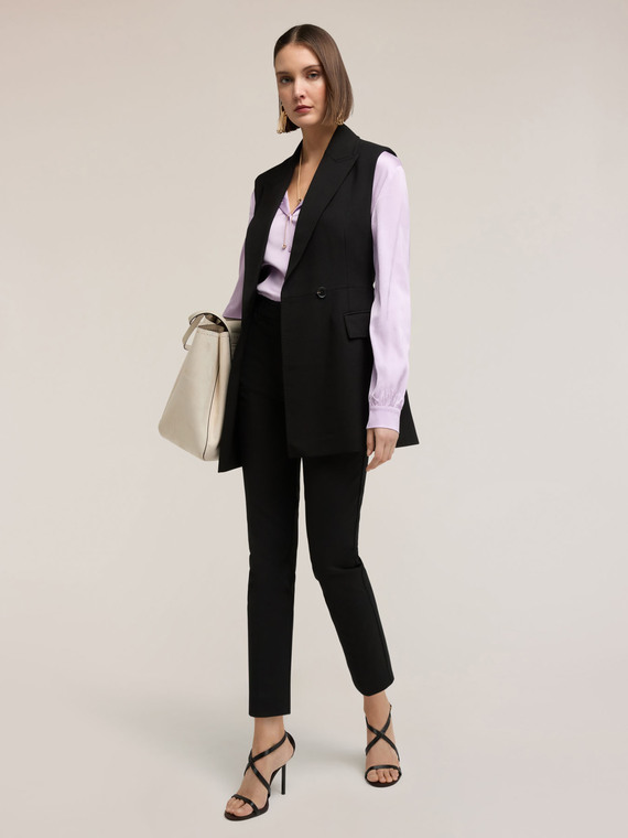 Regular fit cotton viscose blend trousers