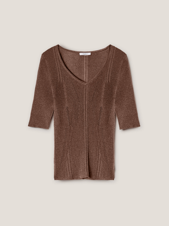 Short-sleeved ribbed lurex sweater
