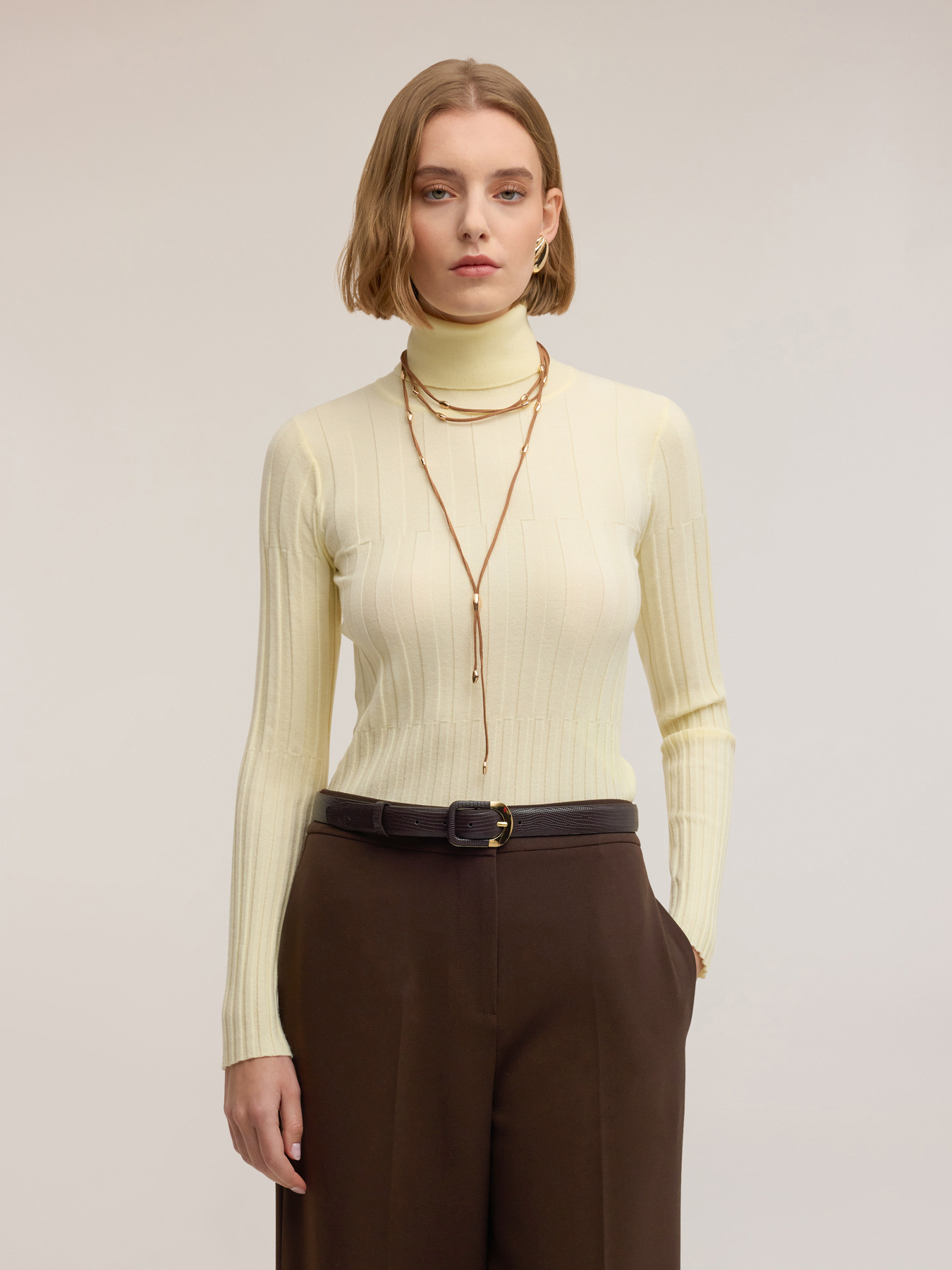 Turtleneck sweater with asymmetrical ribbed knit image number 0