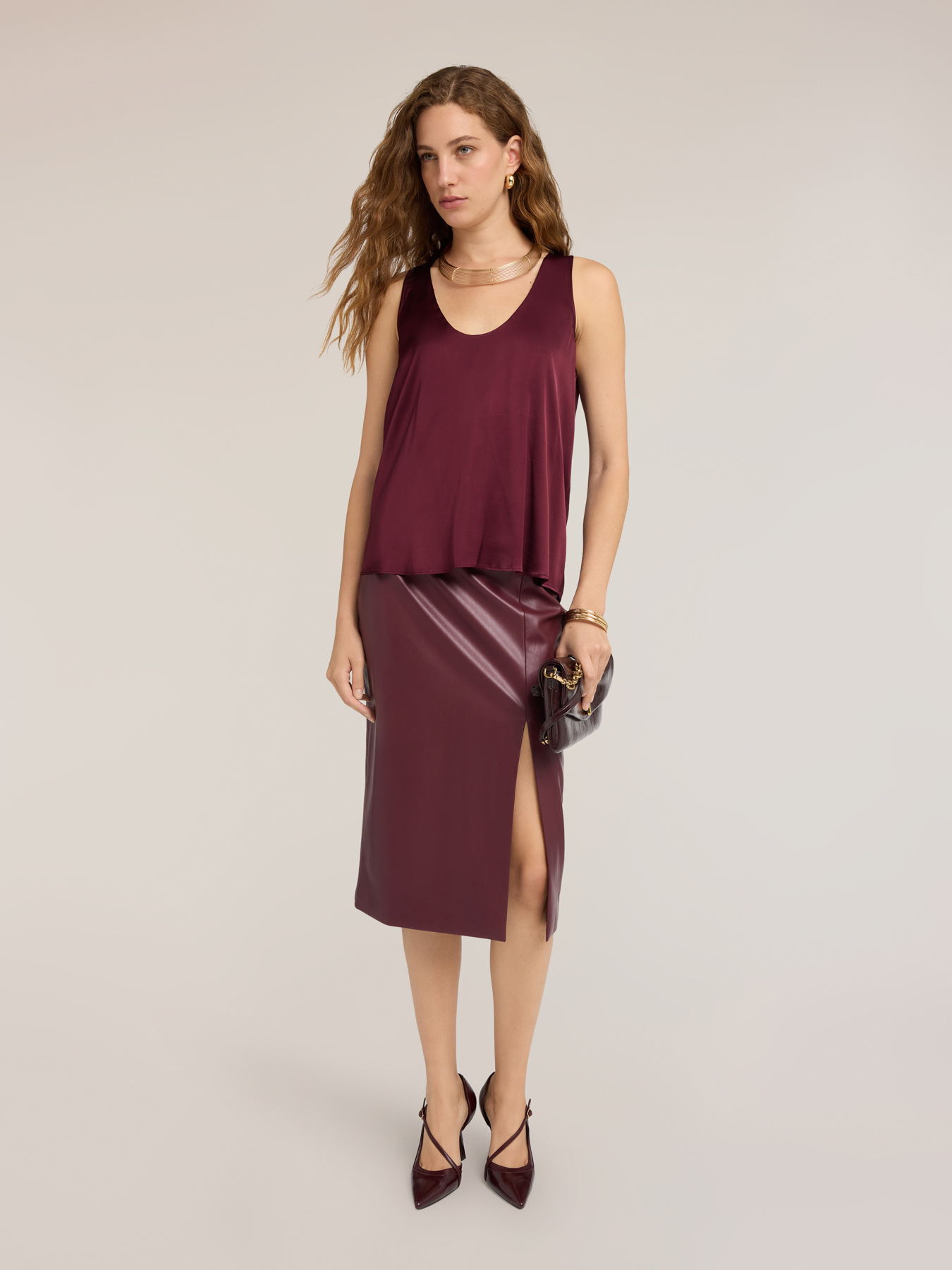 Viscose satin top with deep neckline image number 2