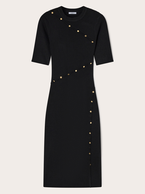 Ribbed knit sheath dress with button detailing