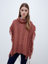 Knit cape with cable pattern and fringes image number 1