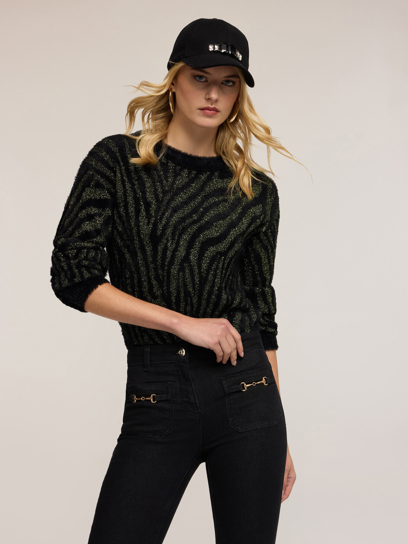 Laminated zebra-striped jersey image number 0