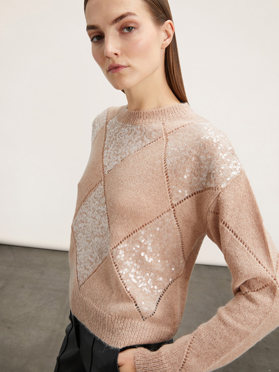 Pull en alpaga mélangé avec motif losanges et paillettes