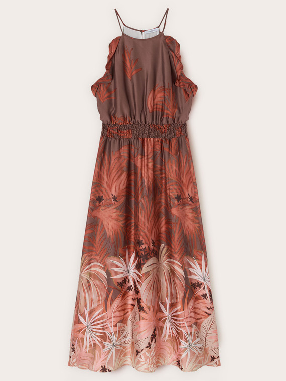 Long satin dress with print