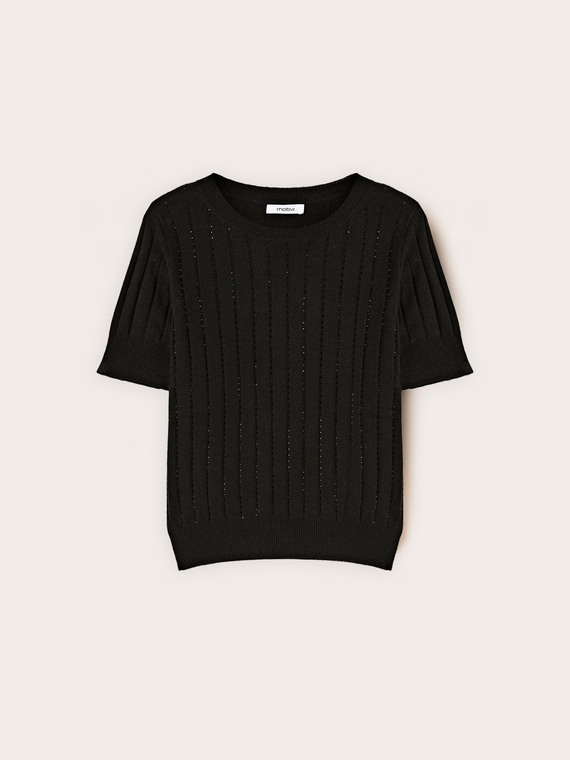 Jersey de canal&eacute; con rayas de strass