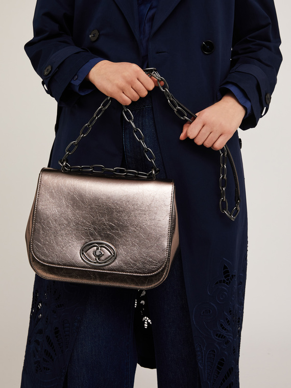 Medium bag in tessuto laminato argento