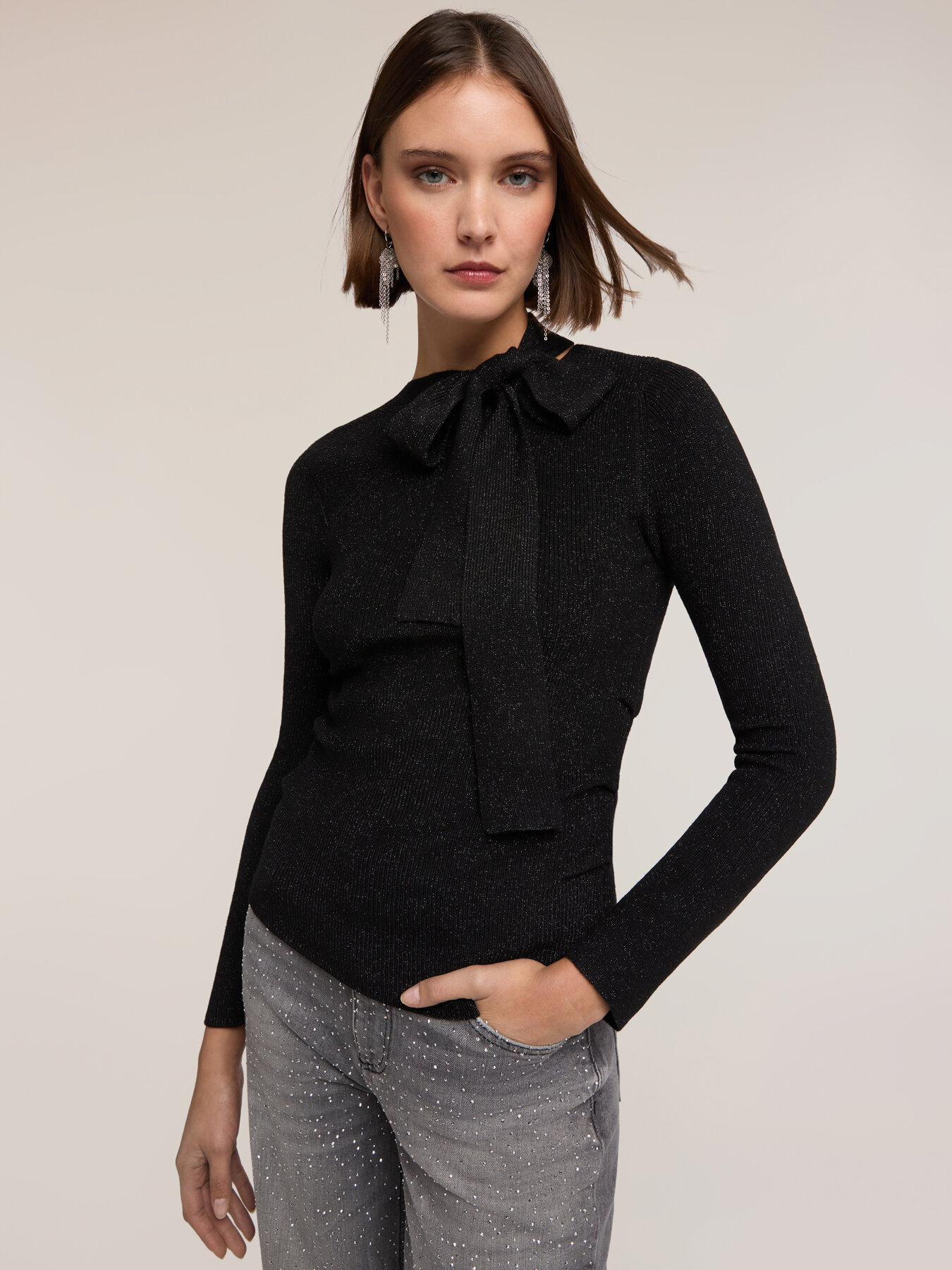 Ribbed lurex sweater with bow image number 3