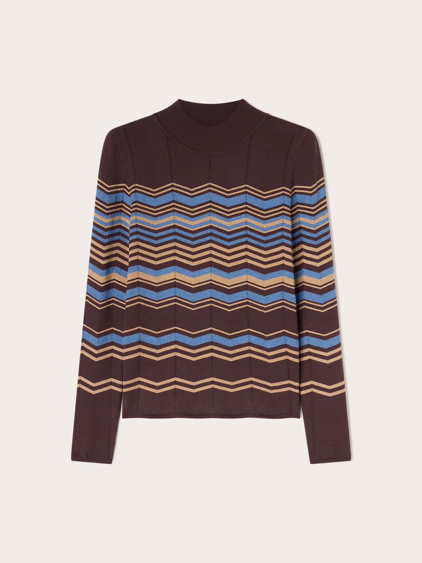 Pull col roul&eacute; en viscose avec motif zigzag image number 4