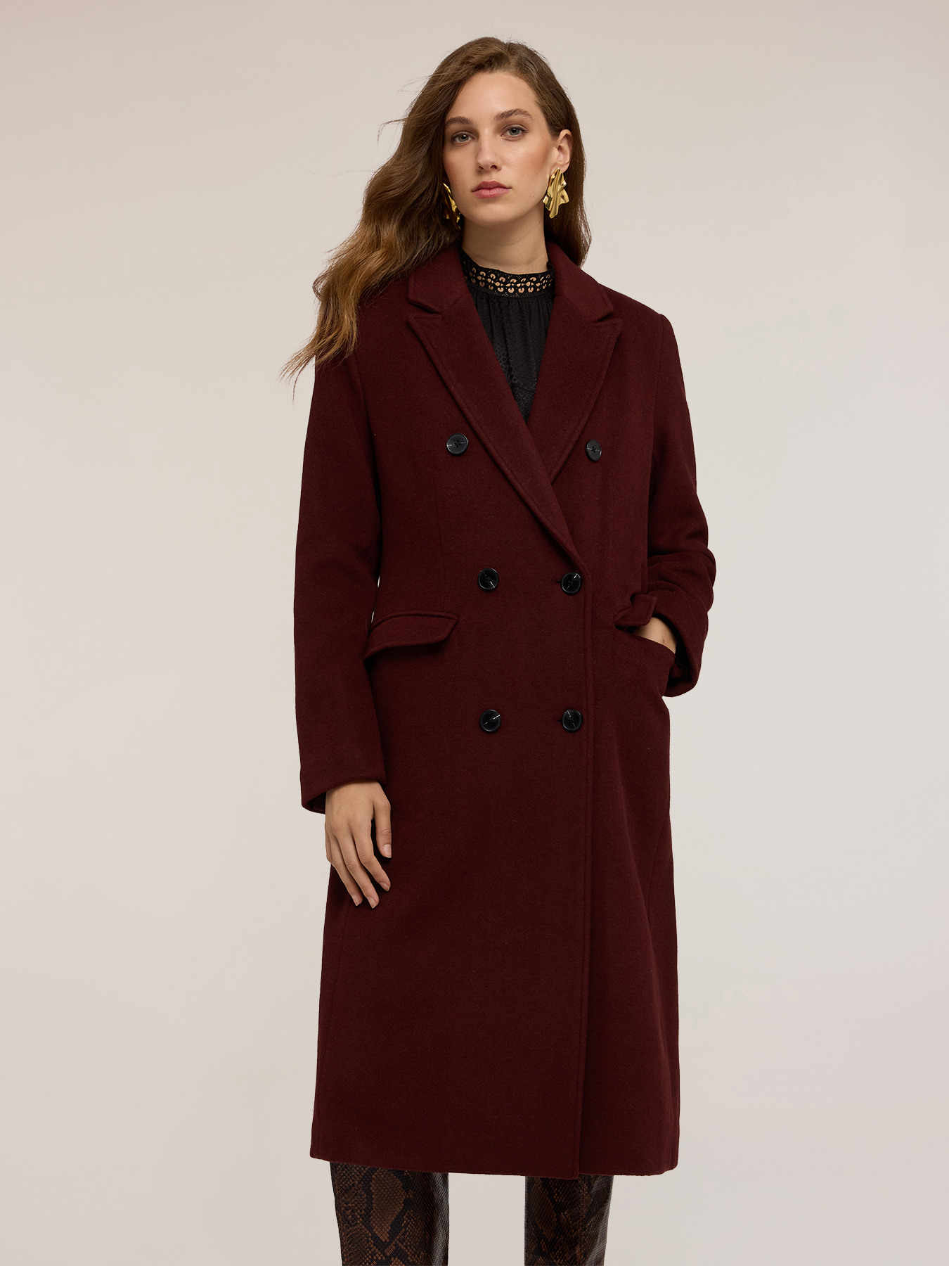Double-breasted coat in wool blend drap image number 0