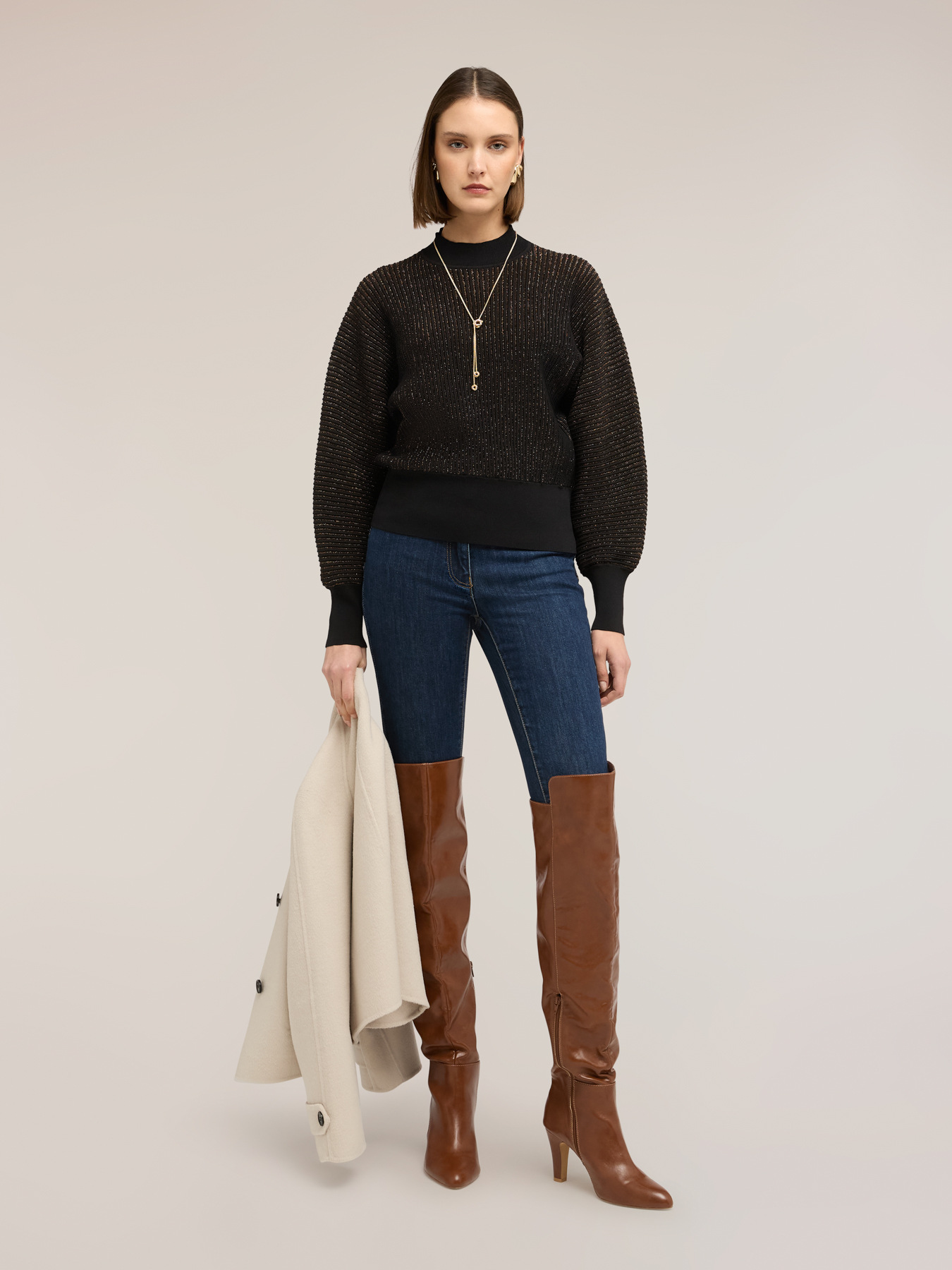 Ribbed turtleneck sweater in laminated yarn image number 0