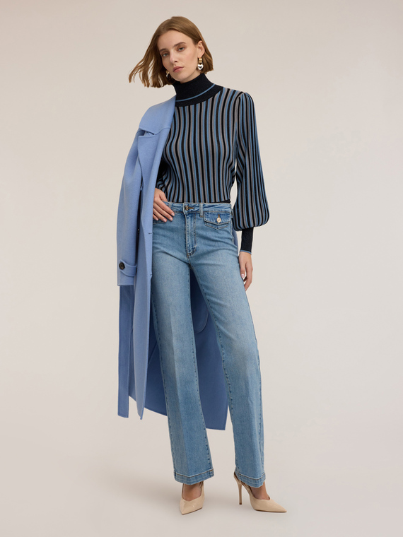 Pull &agrave; rayures lurex avec manches bouffantes