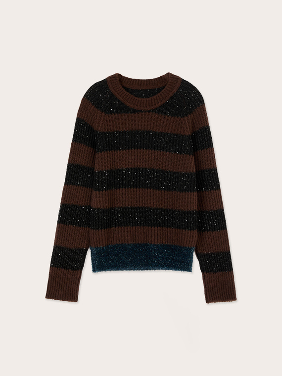 Gestreifter Strickpullover aus Wollmischung mit Pailletten