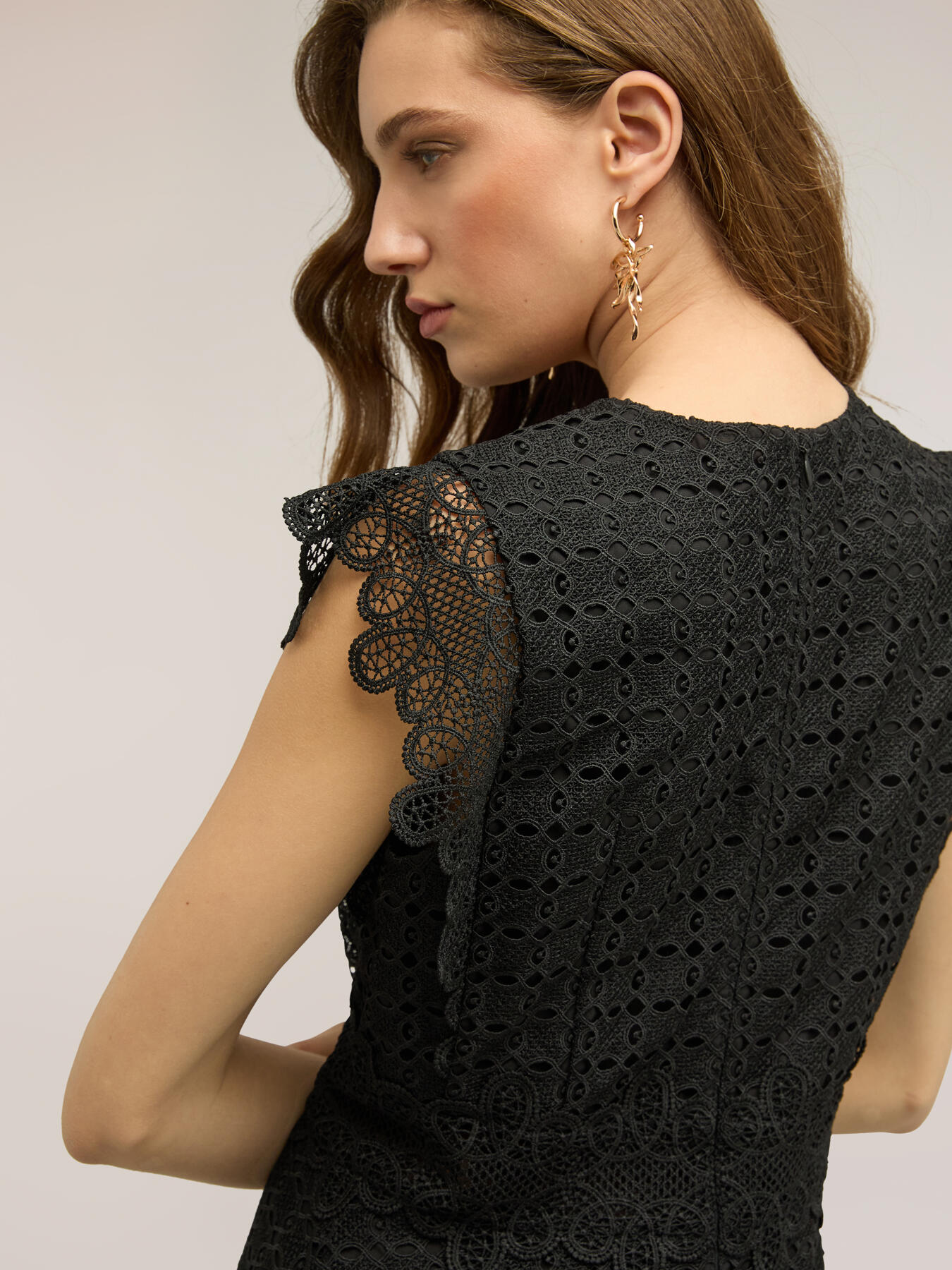 Vestido flare en sangallo con encaje image number 3