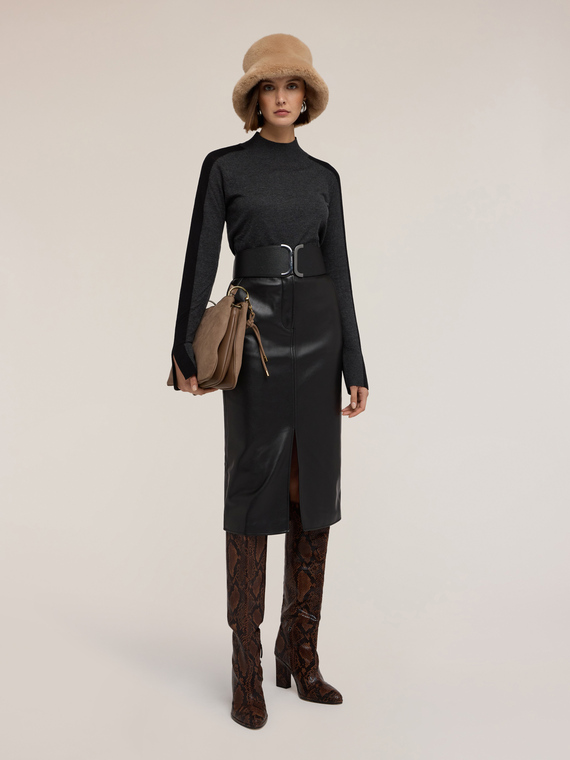 Two-tone turtleneck sweater in silk blend