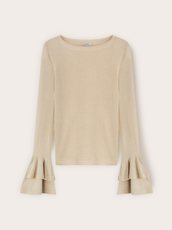 Lurex sweater with ruffled sleeves