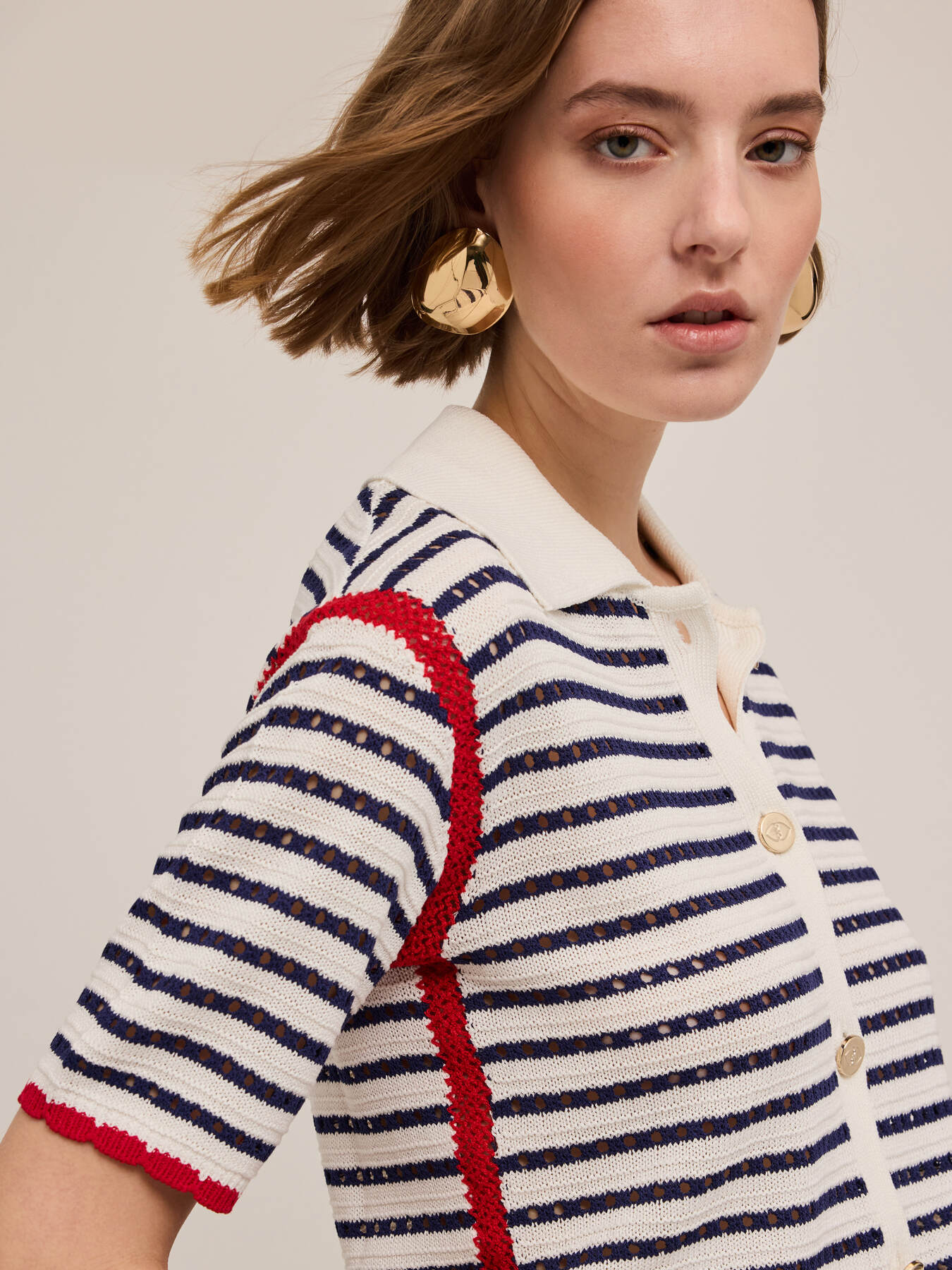 Striped crochet effect sweater with buttons image number 3