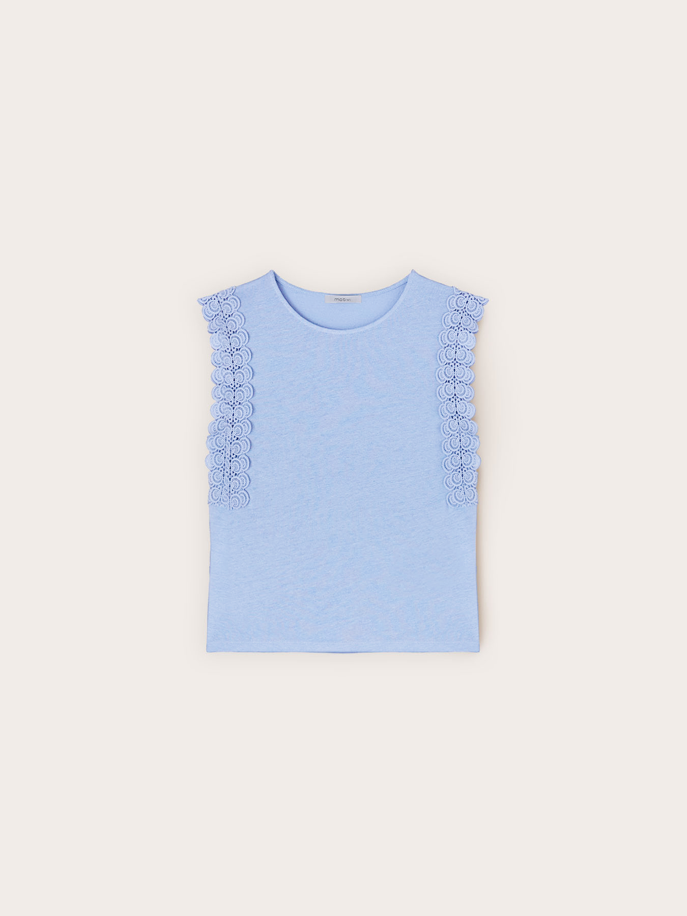 Mixed linen T-shirt with lace inserts image number 3