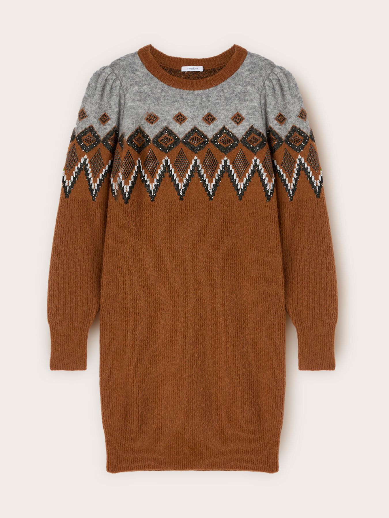 Vestido jacquard con mangas abullonadas image number 4