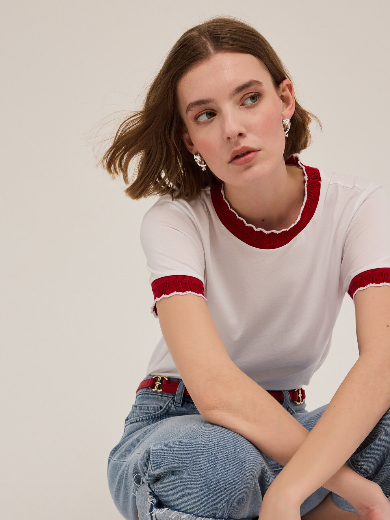 Tricou cu margini din tricot image number 3