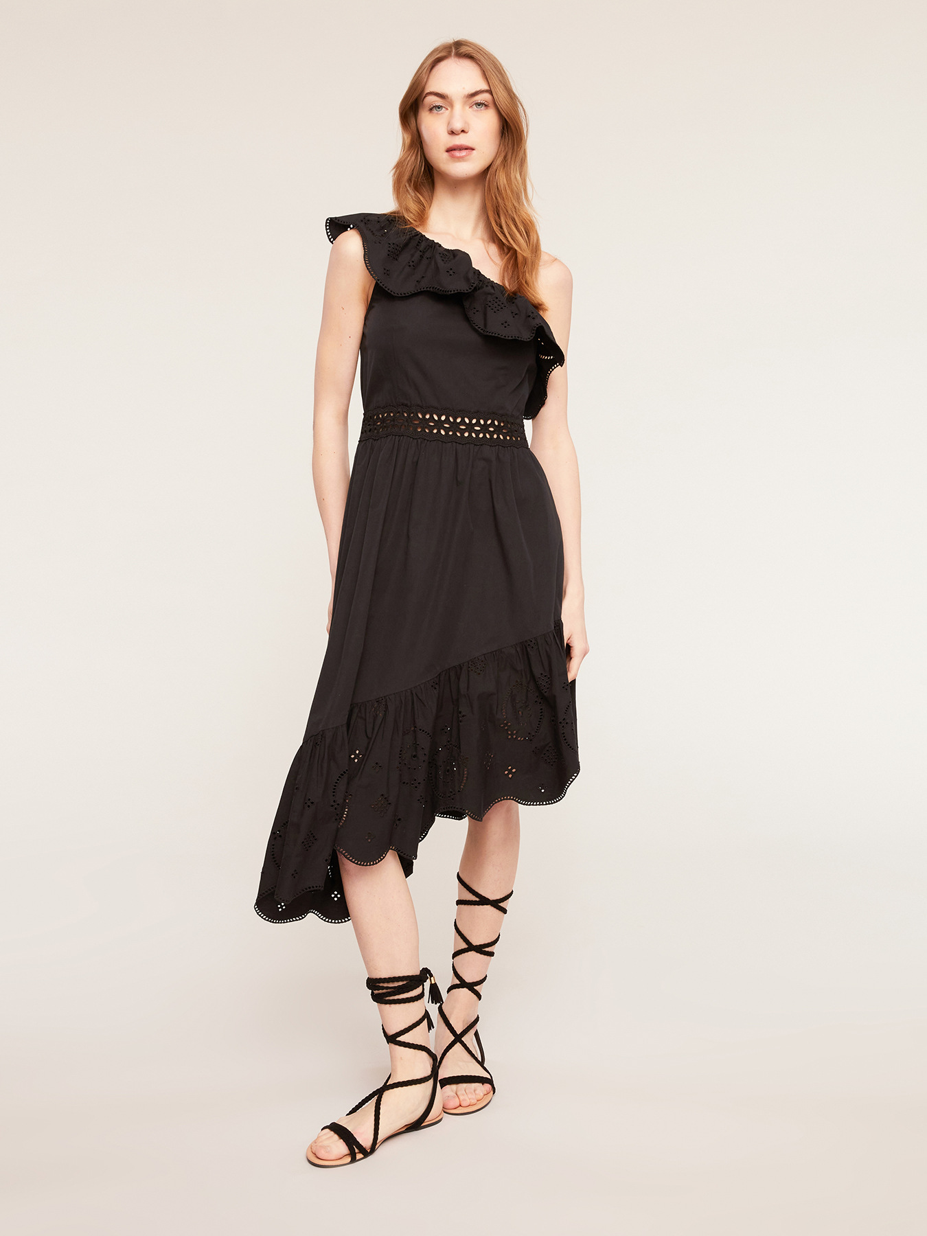 One-shoulder dress with openwork embroidery image number 0