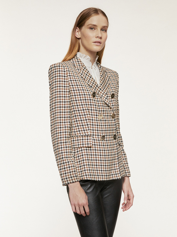 Chequered micro-pattern double-breasted jacket
