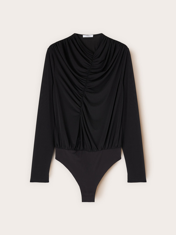 Body con drappeggio e maniche lunghe
