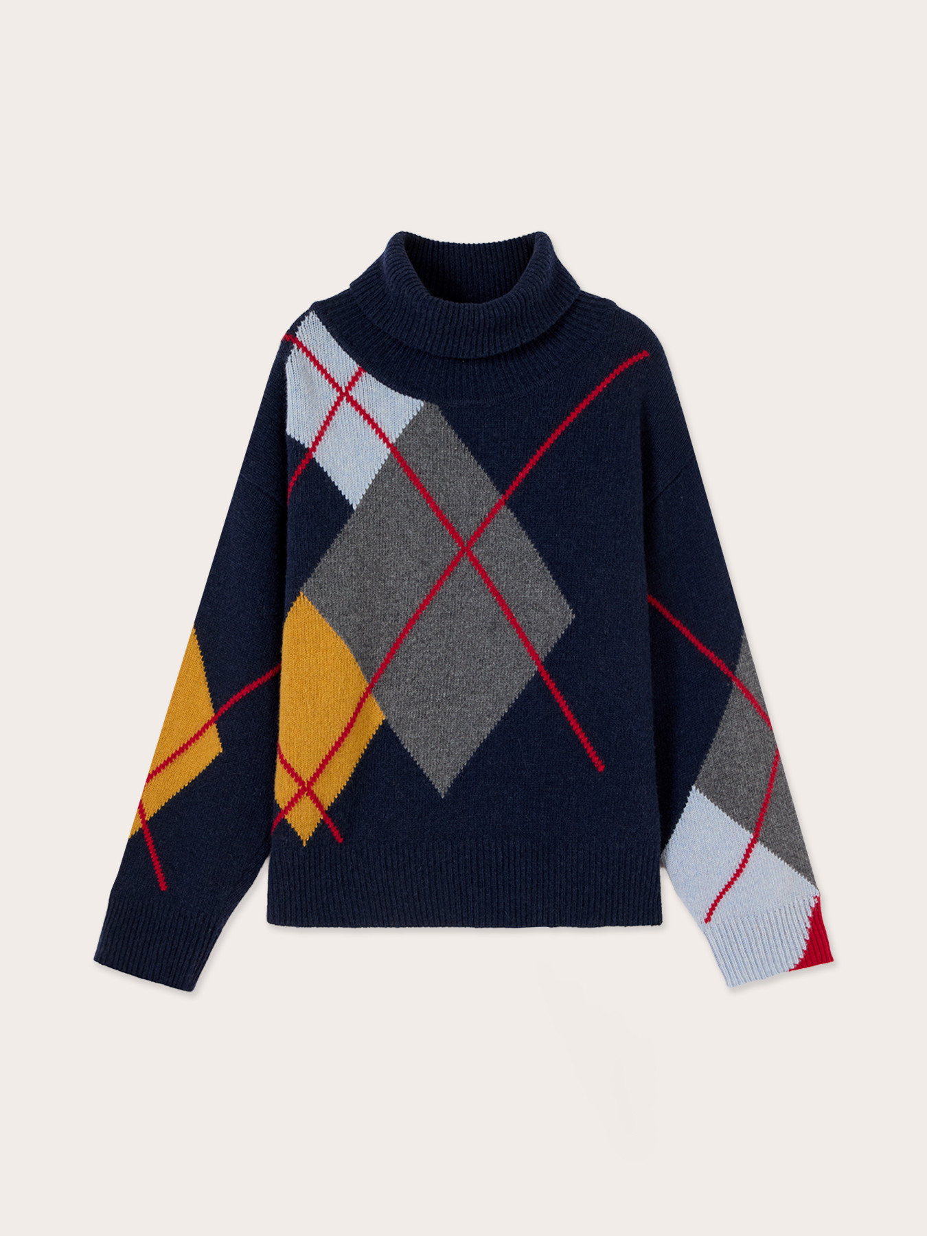 Rollkragenpullover aus Wollmix mit Argyle-Muster image number 4