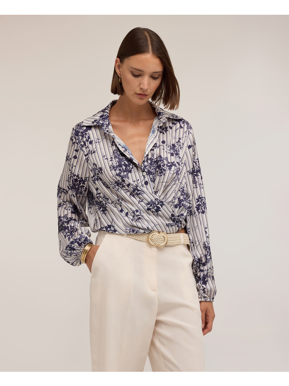 Satin blouse with print and draping