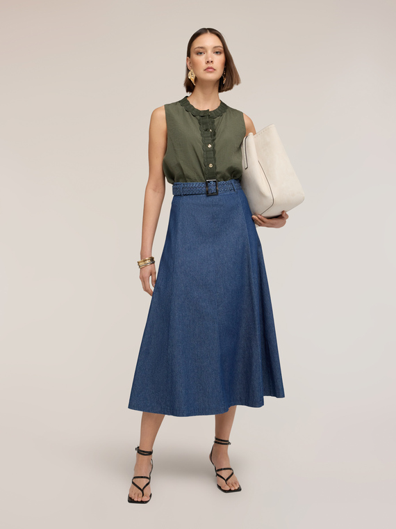 Top en lyocell m&eacute;lang&eacute; avec bords en tricot