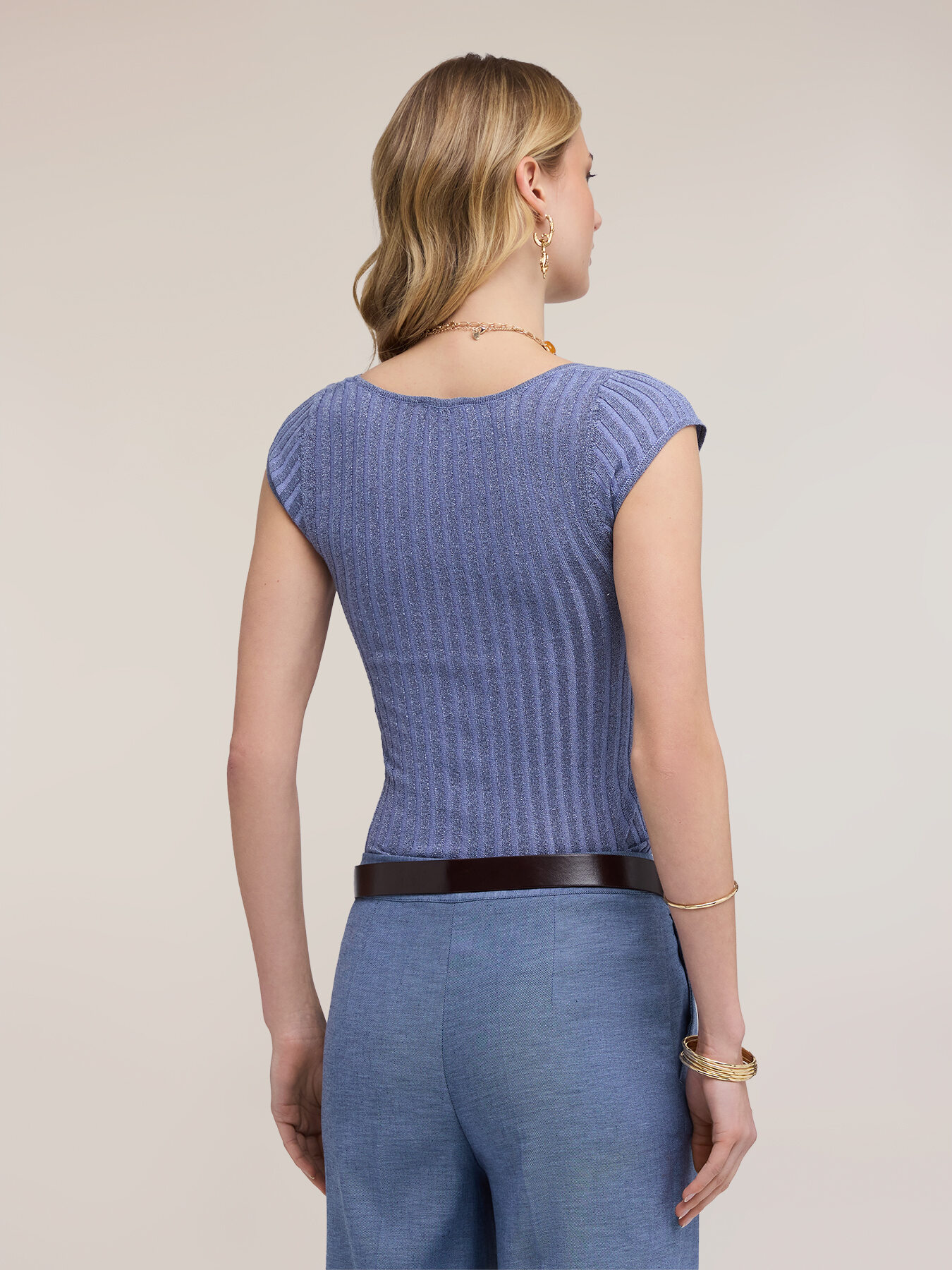 Slim-fit ribbed lurex knitwear image number 1