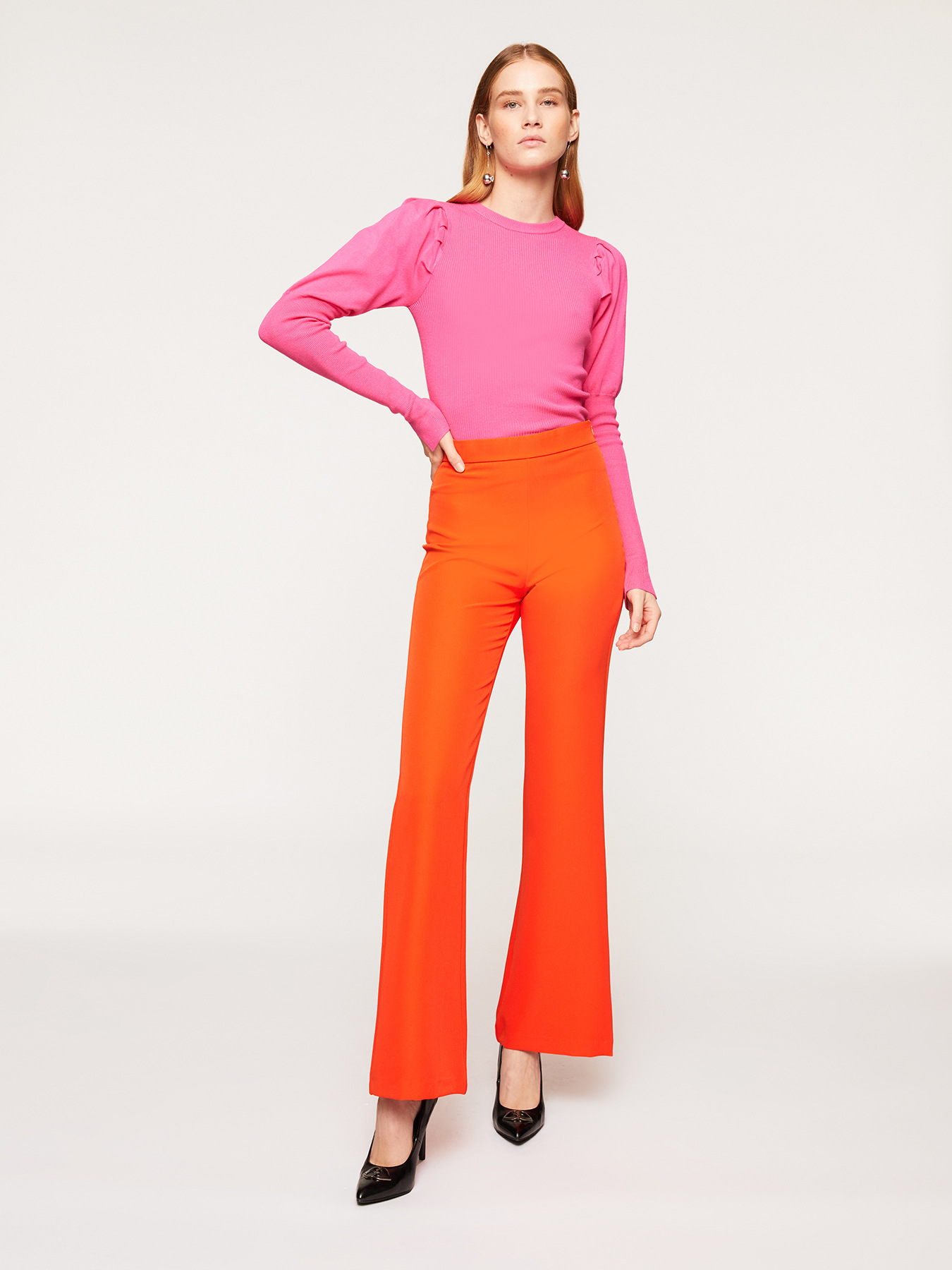 Flared solid colour trousers image number 0