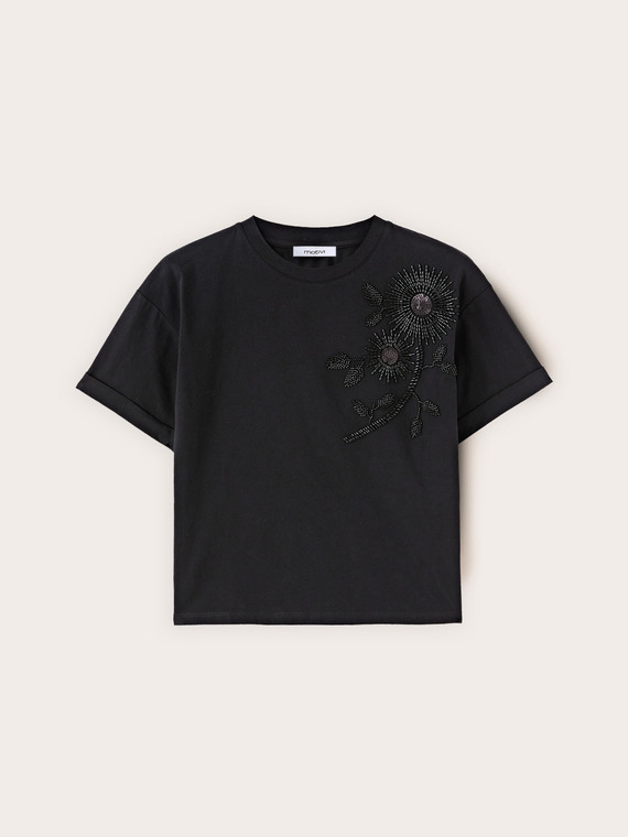T-Shirt aus Jersey mit floralen Applikationen