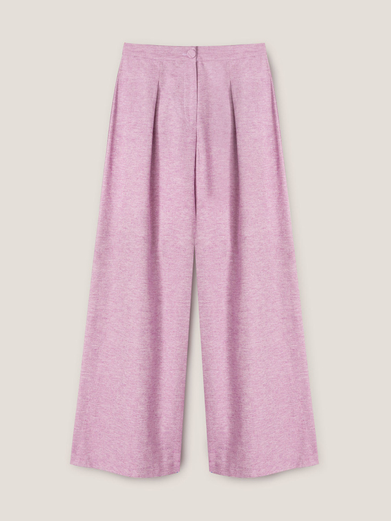 Pantalon large en toile de coton et lin