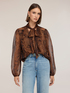 Animal print georgette blouse with bow image number 0