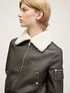 Coated fabric bomber jacket with plush cowl image number 2