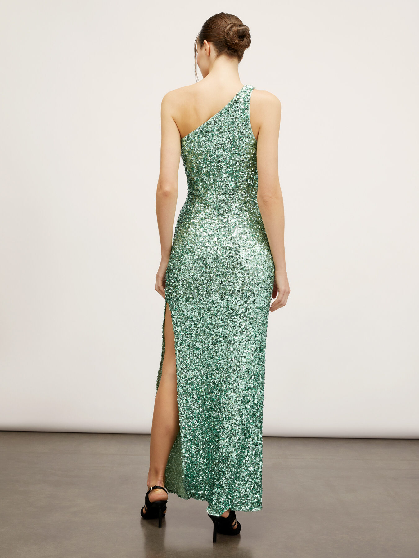 Long one-shoulder full sequin dress image number 1