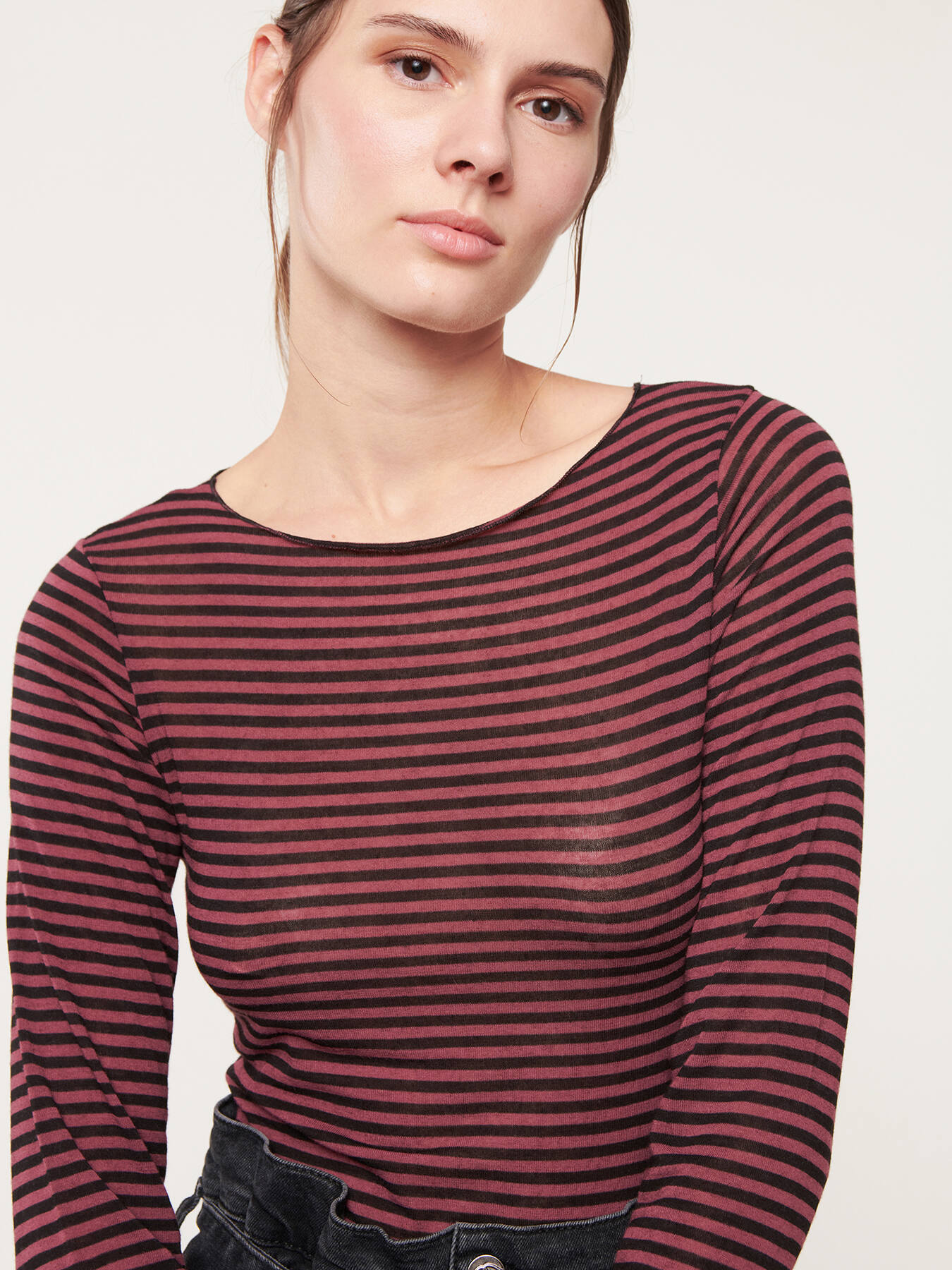 Long-sleeved striped cashmere blend T-shirt image number 0