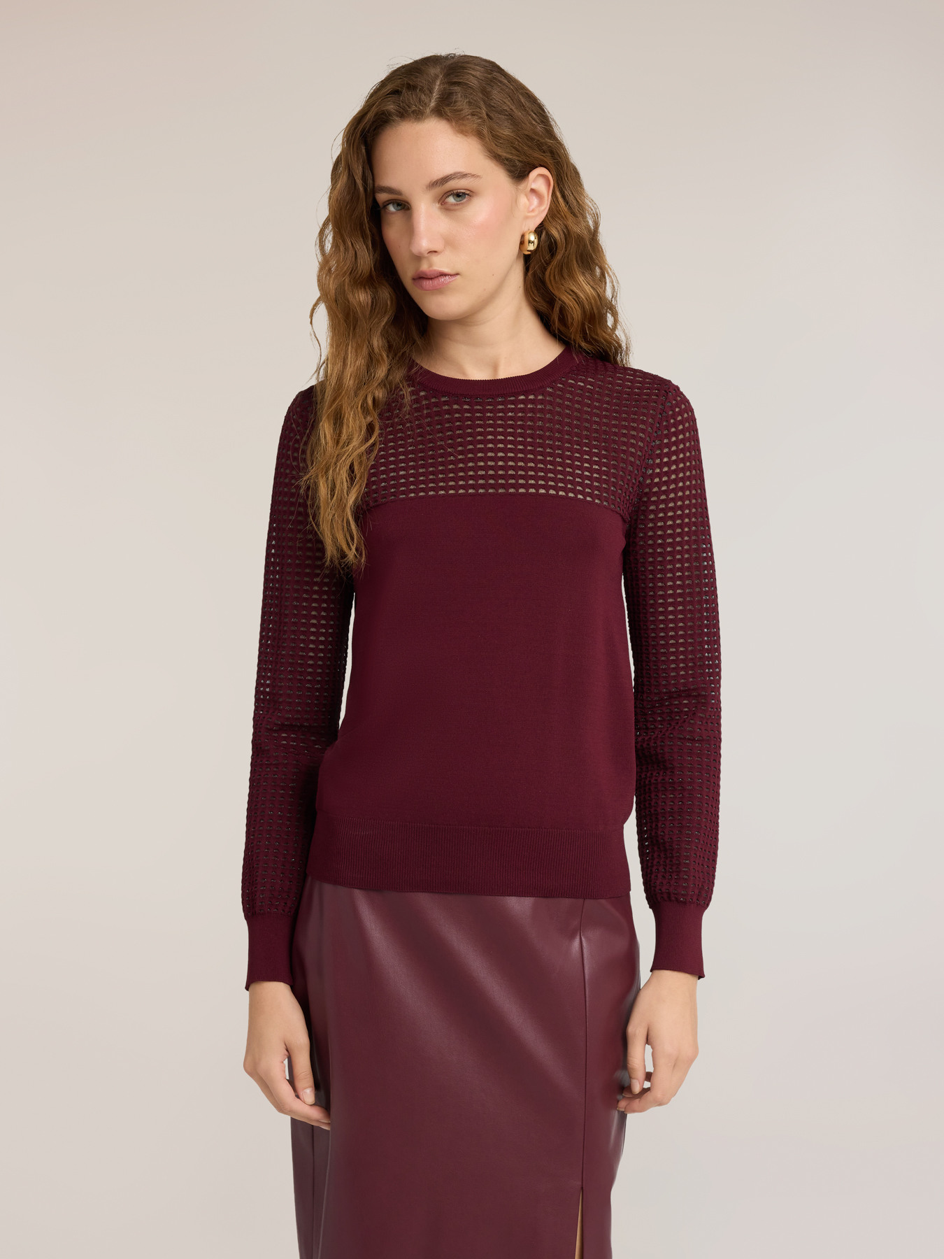 Viscose blend sweater with openwork details image number 0