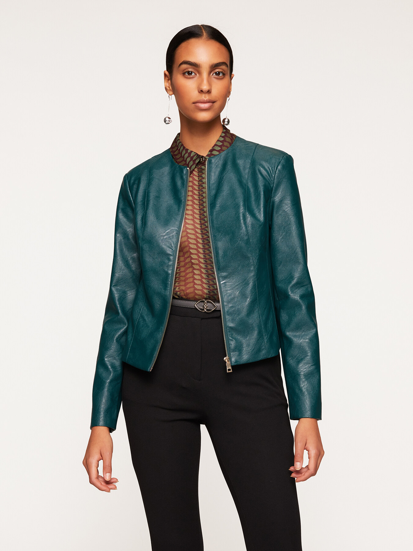 Faux leather jacket with shaping cuts image number 0
